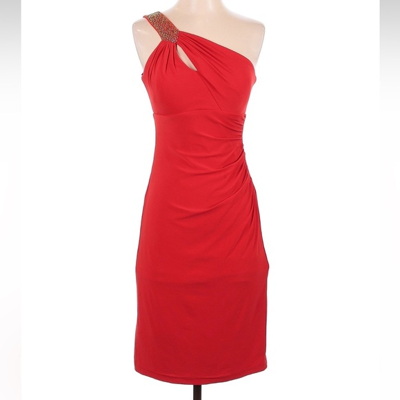 Vintage Cache Gold Label Red One Shoulder Sequin Beaded Formal Dress Size 0 XXS - Picture 8 of 8